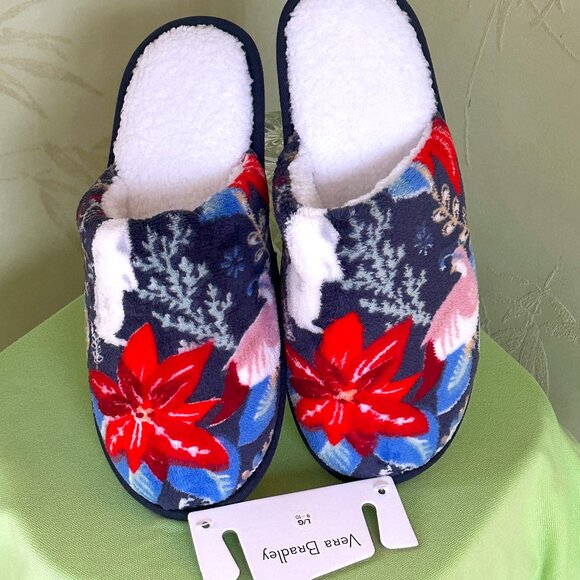 VERA BRADLEY SOFT FLEECE SLIPPERS:NWT WINTER FOREST  SIZE: LARGE - Picture 1 of 8